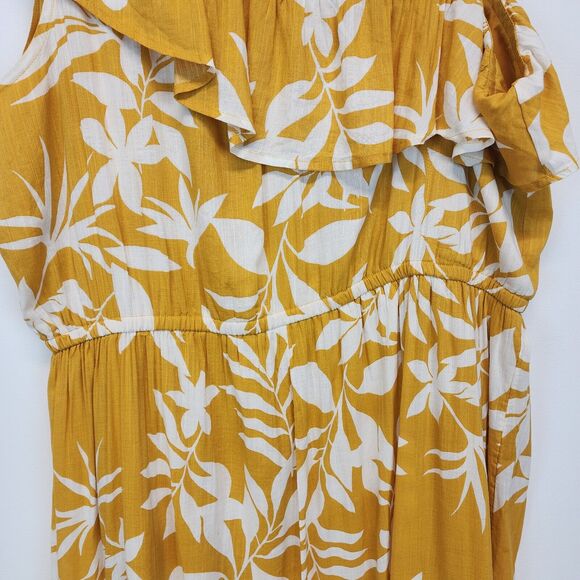 Old Navy Floral Midi Dress Size 2X Yellow One Ruffle Shoulder Tropical Breezy - Picture 10 of 16